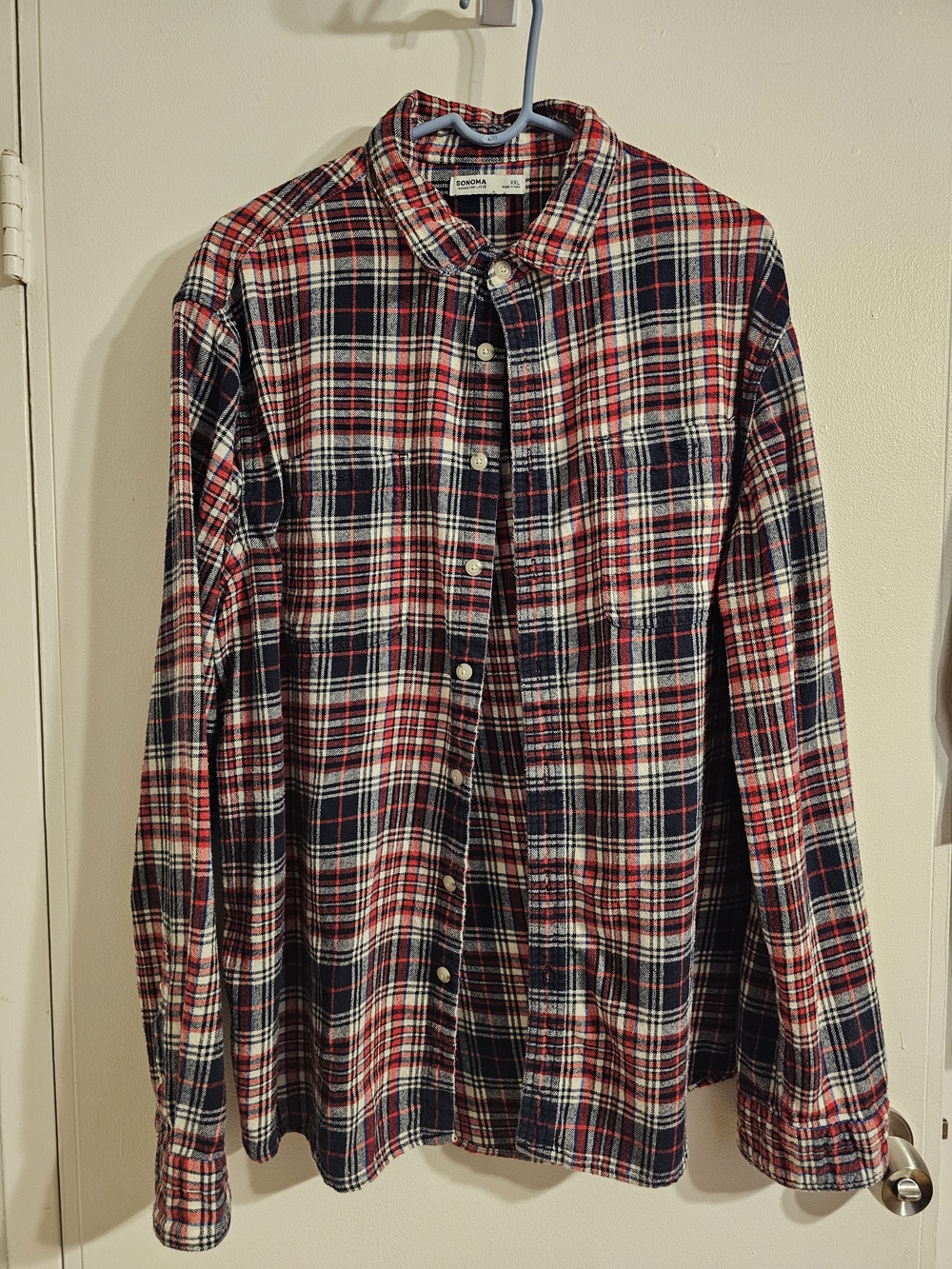 Sonoma Red, Navy & White Plaid Flannel Button-Down Shirt XXL